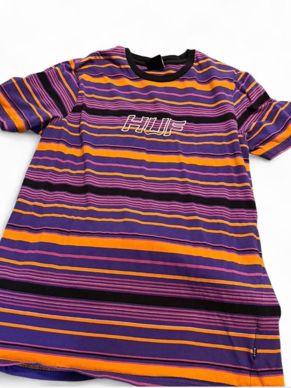 HUF Men's Purple, Orange & Black Striped Short Sleeve Tee